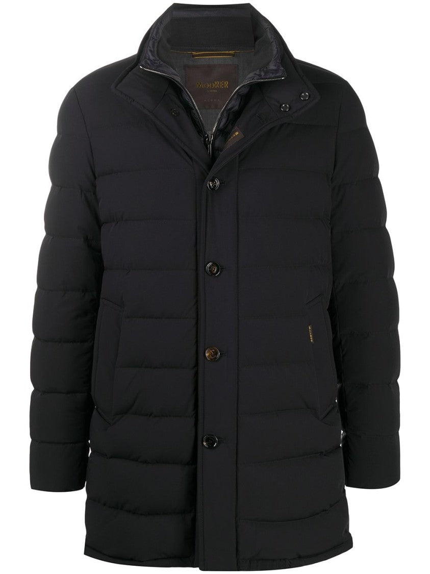 Moorer Padded Dark Blue Virgin Wool Parka With Stand-Up Collar
