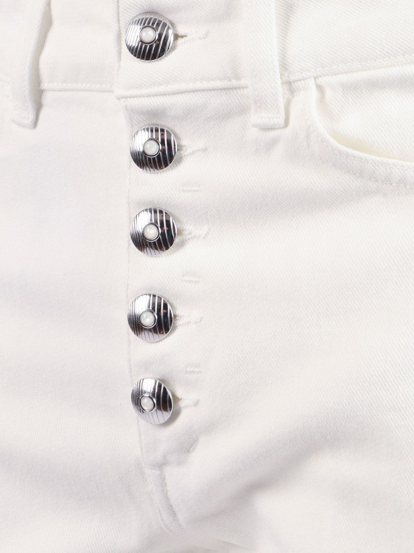Dondup Cropped White Metallic Straight-Leg Pants