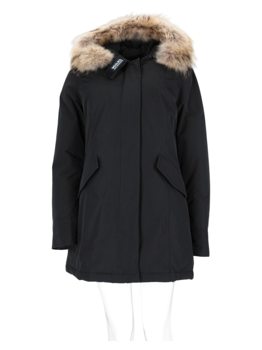 Woolrich Black Wool-Blend Fur-Trim Parka