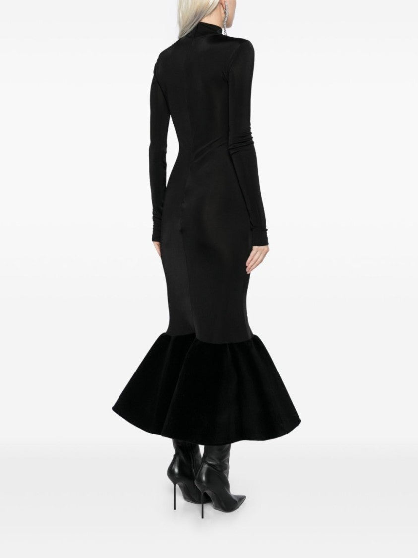David Koma Flounce Velvet Hem Long Sleeve Midi Dress