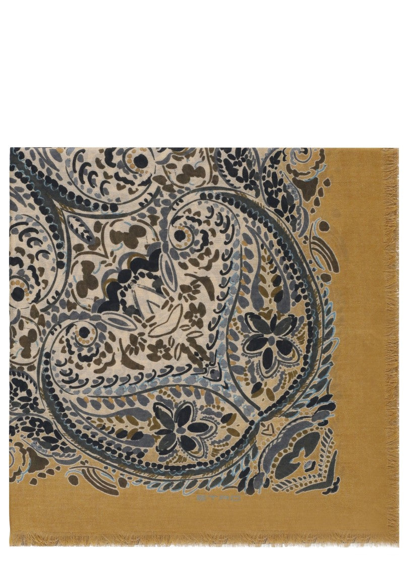 Etro Intricately Patterned Cashmere Blend Stole With Fringed Edges