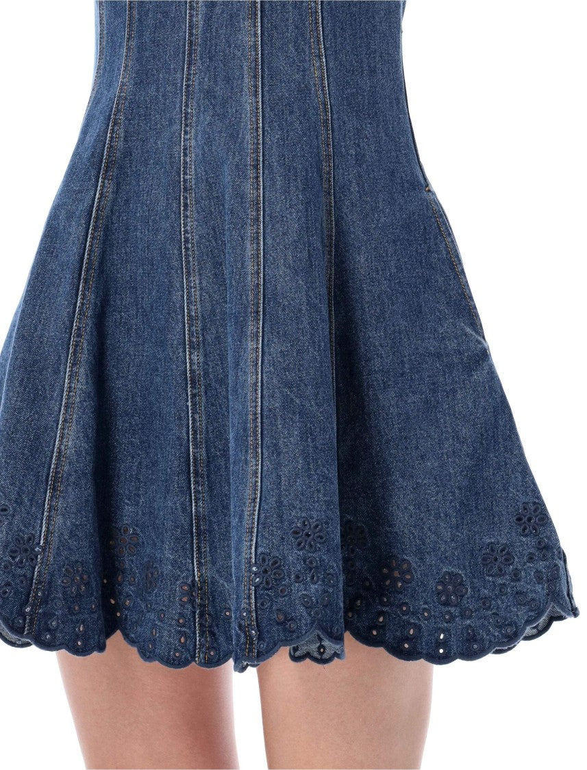 Self-Portrait Denim Broderie Mini Dress