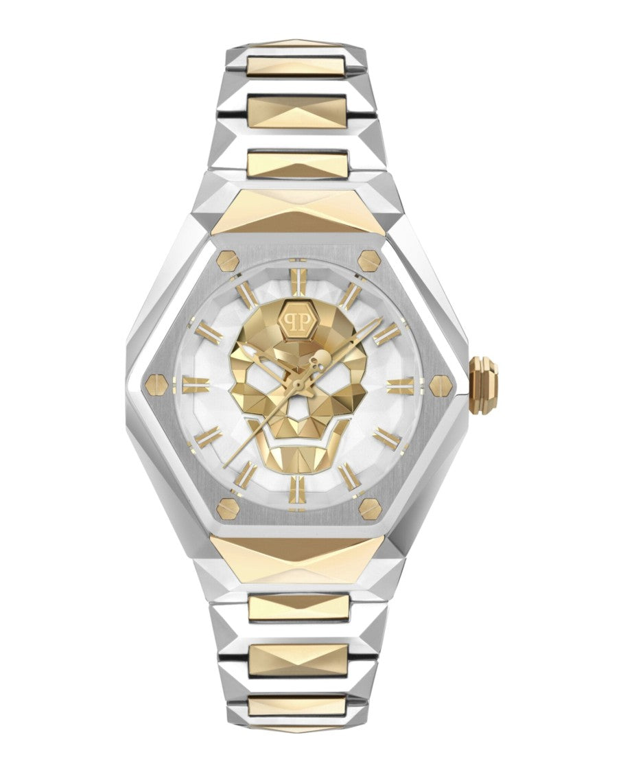 Philipp Plein Two-Tone Skull Design Silicone Watch With Guilloche Dial