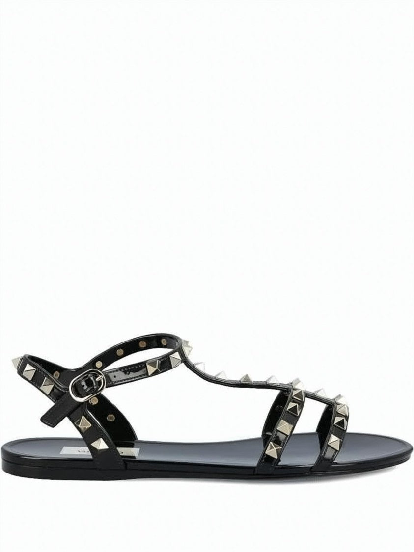 Valentino Garavani Pyramid Studded Black Rubber Flat Sandals