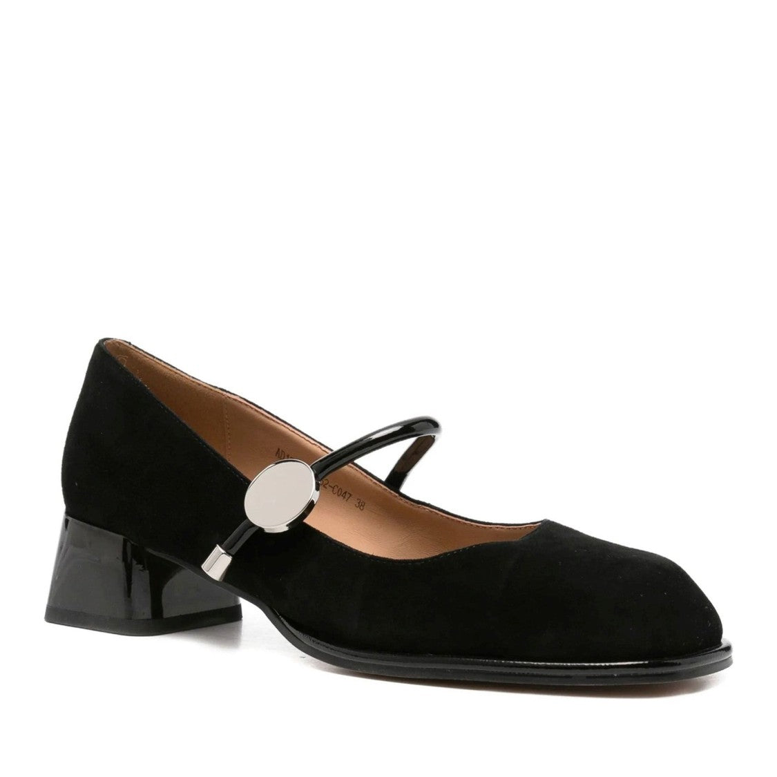 Linda Baumann Black Round Toe Buckle Suede Block-Heel Flats