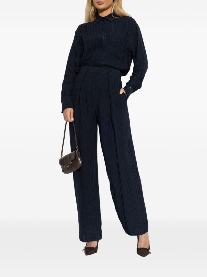 Victoria Beckham Classic Collar Oversized Shirt In Soft Ribbed Jacquard