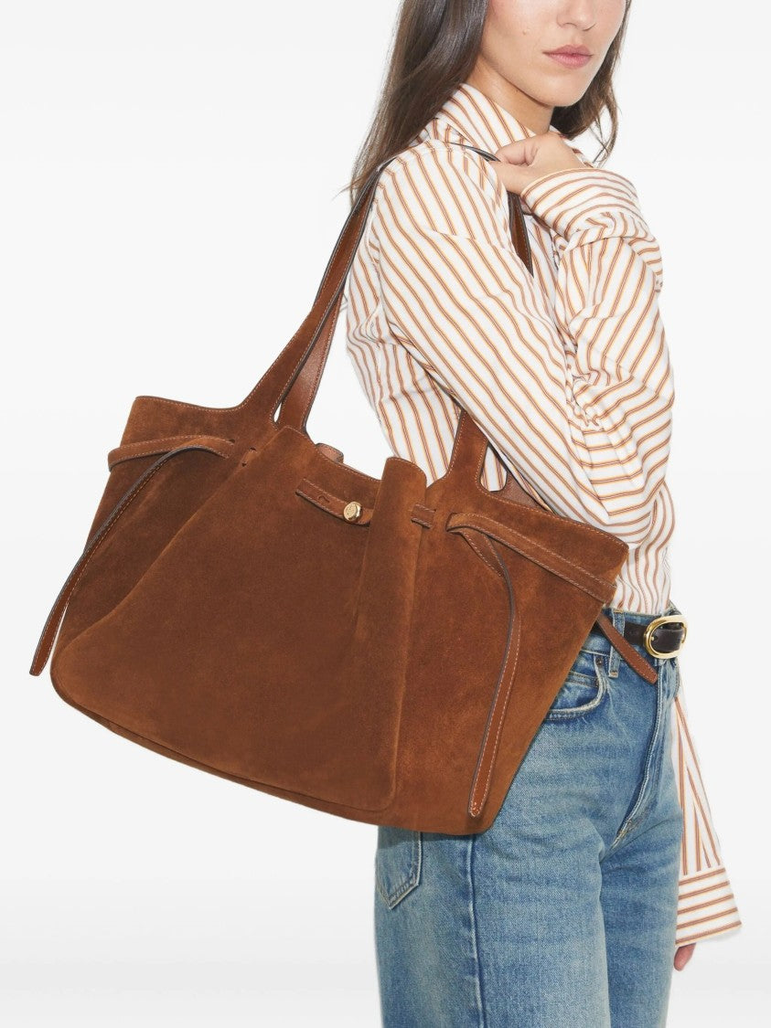 Tory Burch Structured Suede Tote Bag With Drawstring Details