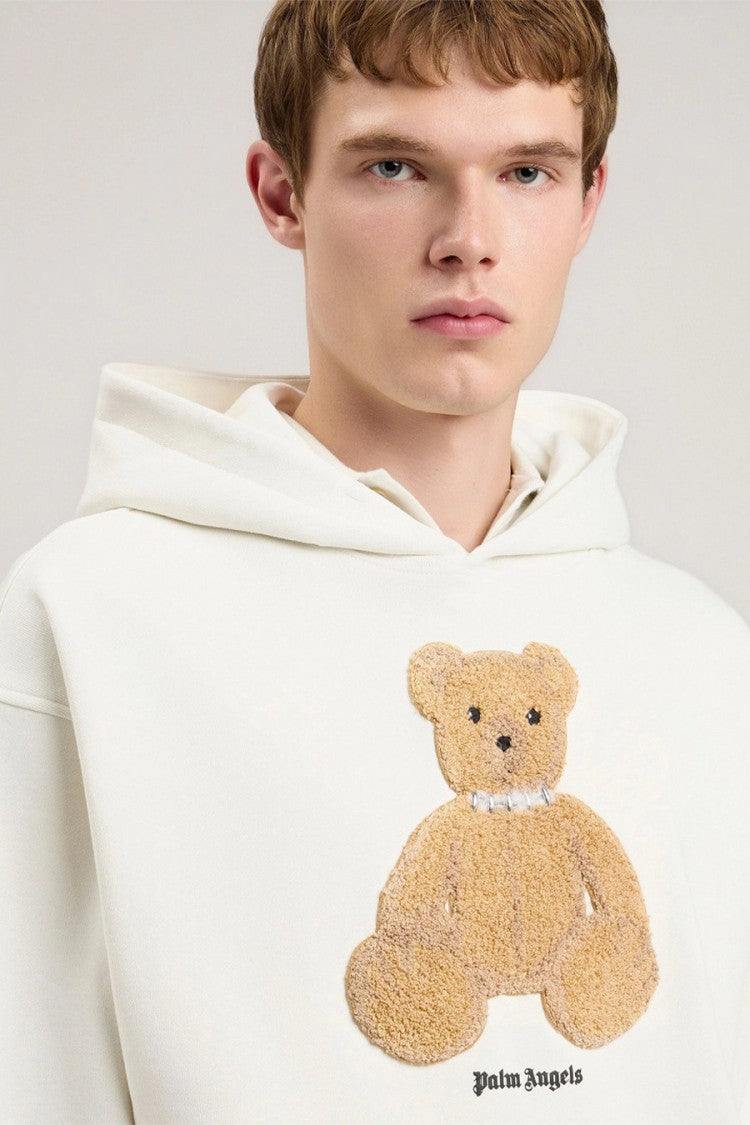 Palm Angels White Cotton Printed Hoodie