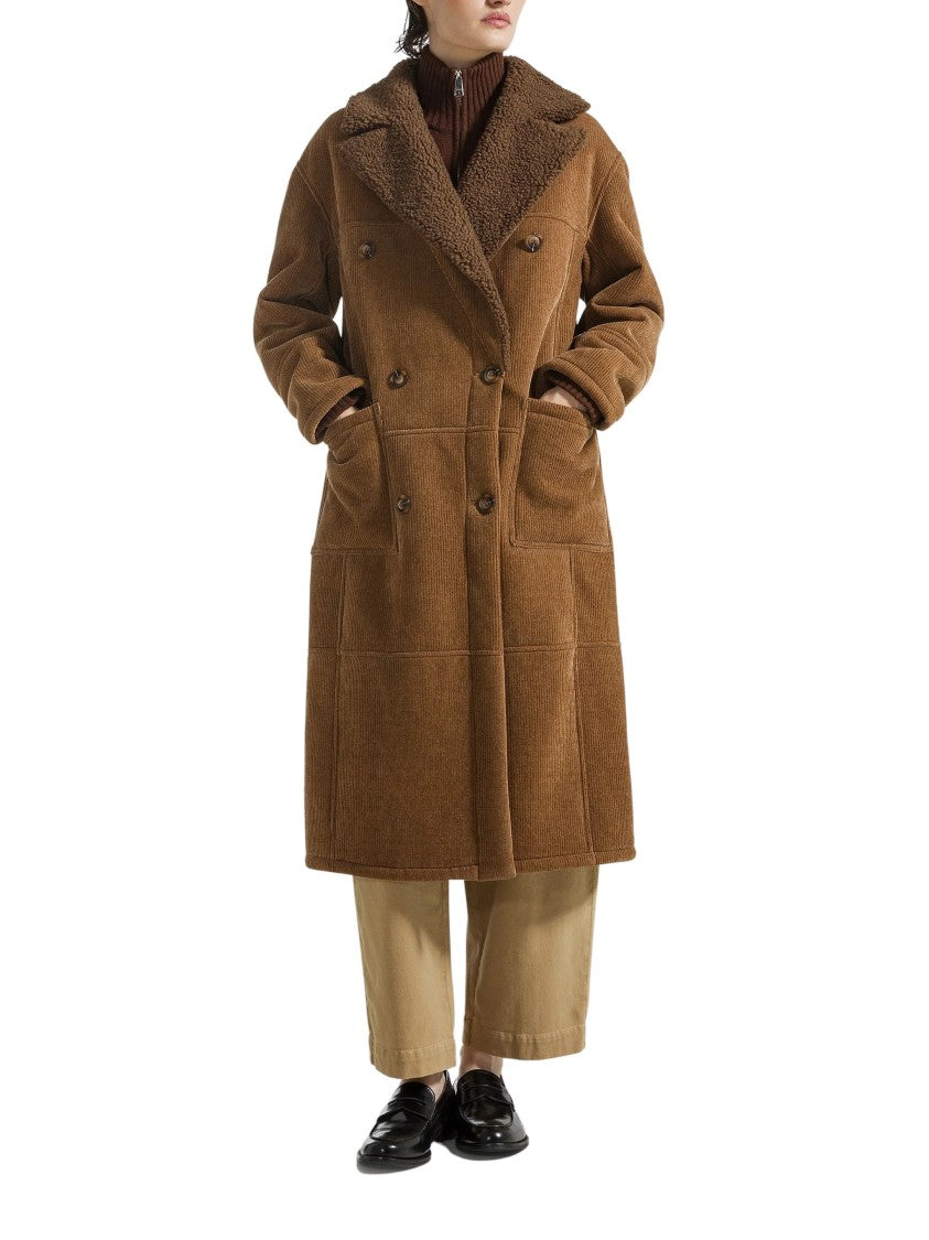 Seventy Venezia Double-Breasted Striped Velvet Long Coat
