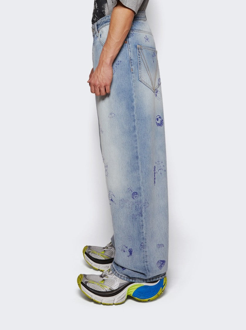 Vetements Scribbled Baggy Jeans Light Blue
