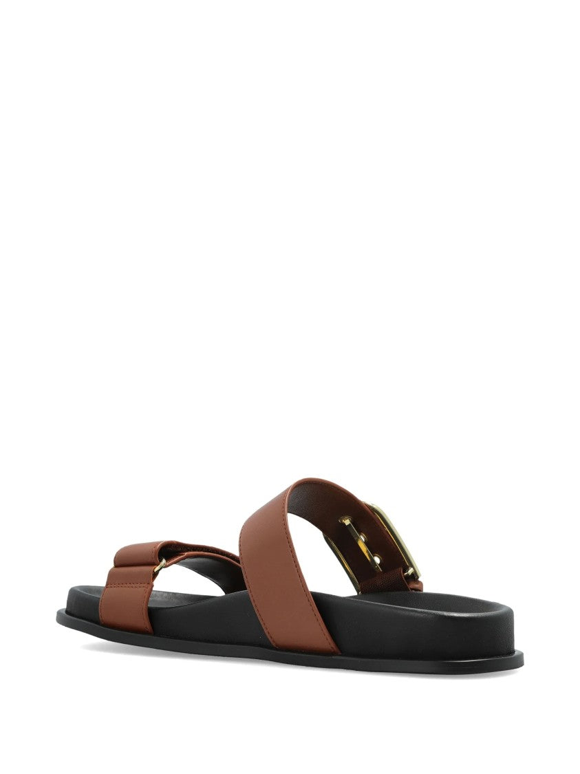Furla Solea Sandal Brown Leather Gold Buckle