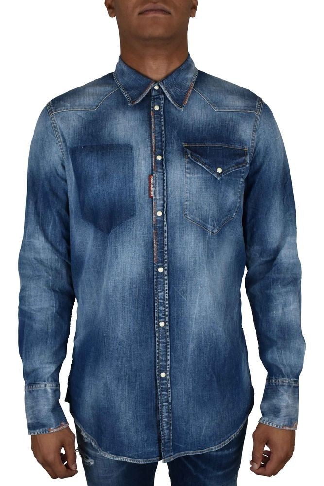 Dsquared2 Washed Blue Denim Western Shirt