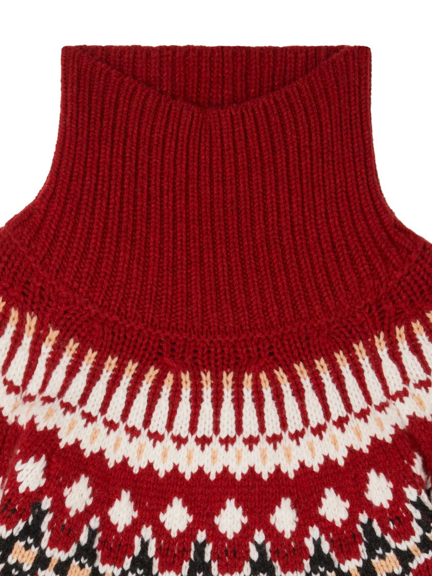 Alanui Intricately Patterned Red Turtleneck Sweater