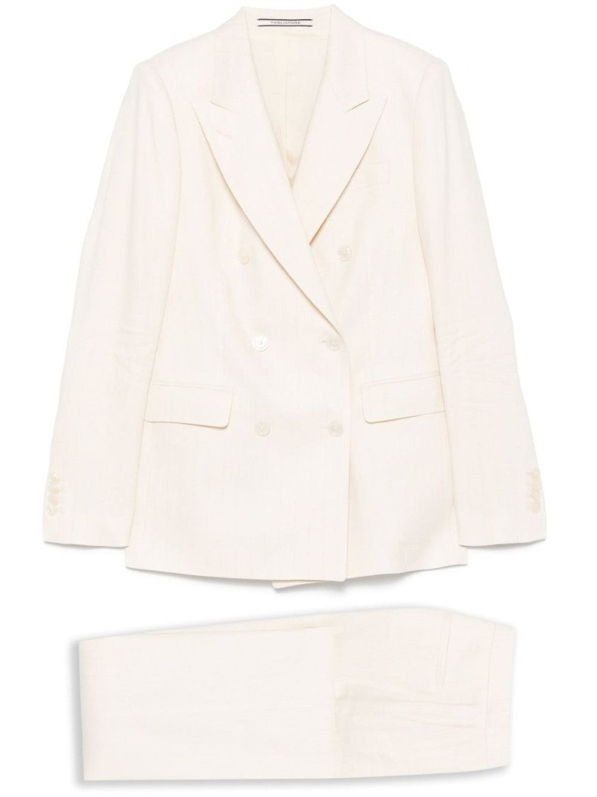 Tagliatore Ecru Double-Breasted Suit With Flap Pockets And Central Vent