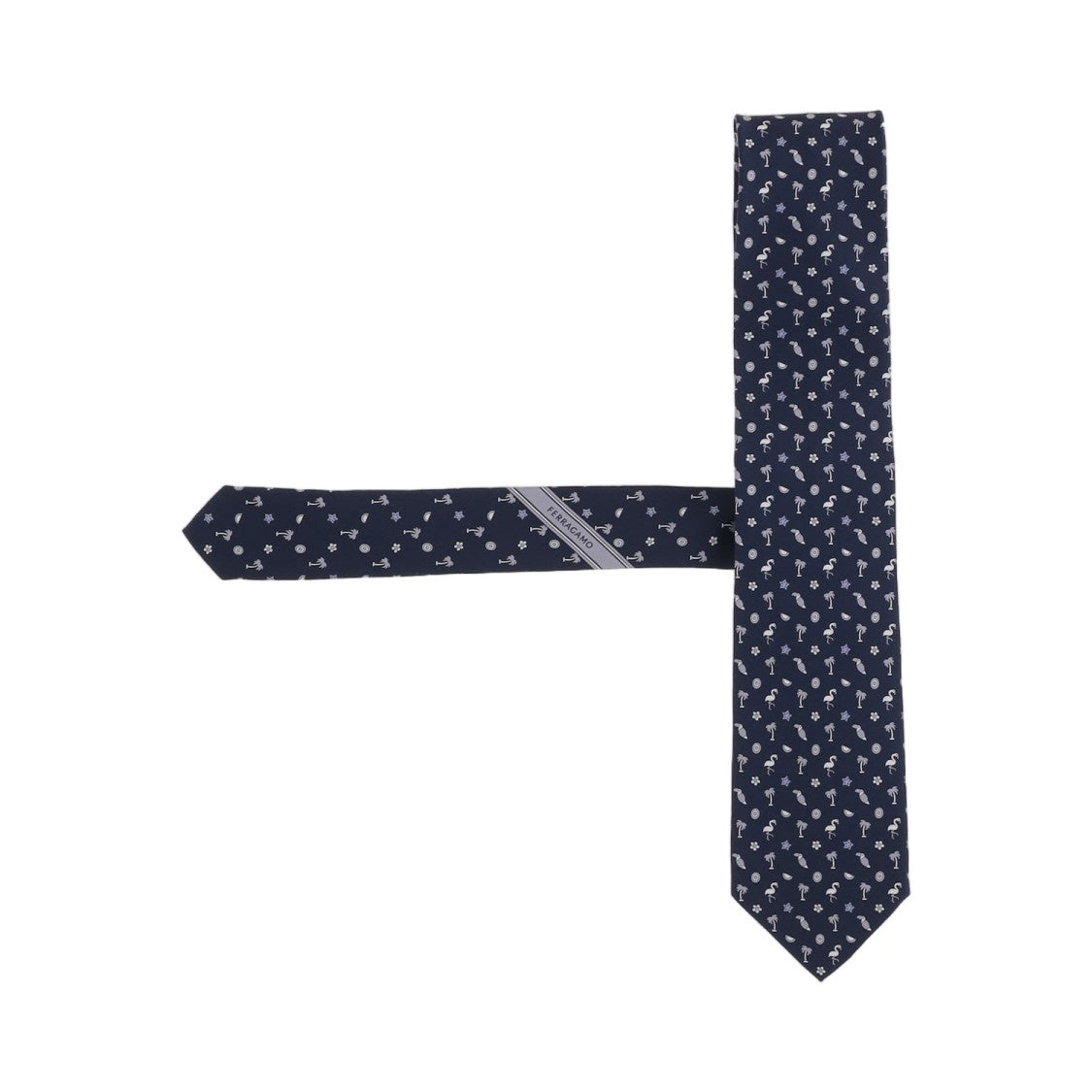 Salvatore Ferragamo Navy Tropical Patterned Silk Tie