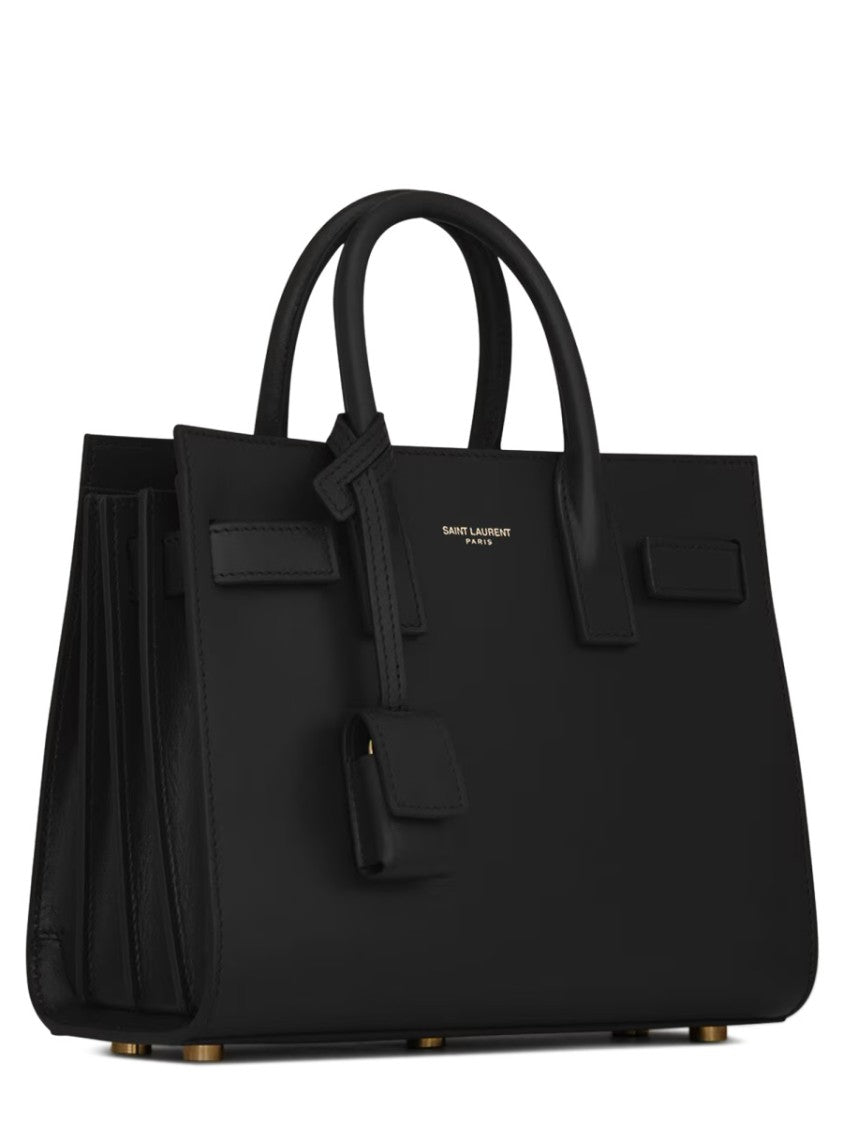 Saint Laurent Structured Black Calf Leather Nano Handbag