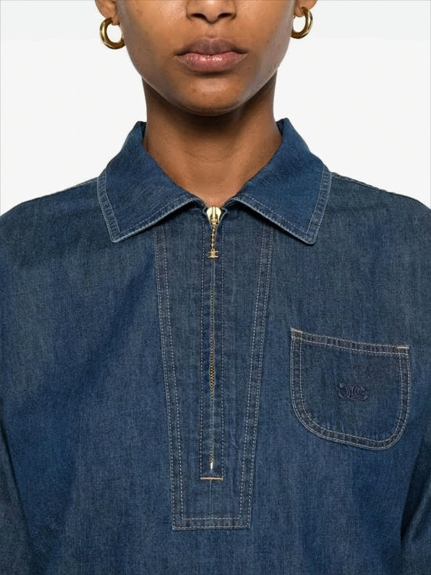 Celine Cropped Denim Jacket With Boxy Silhouette And Contrast Stitching