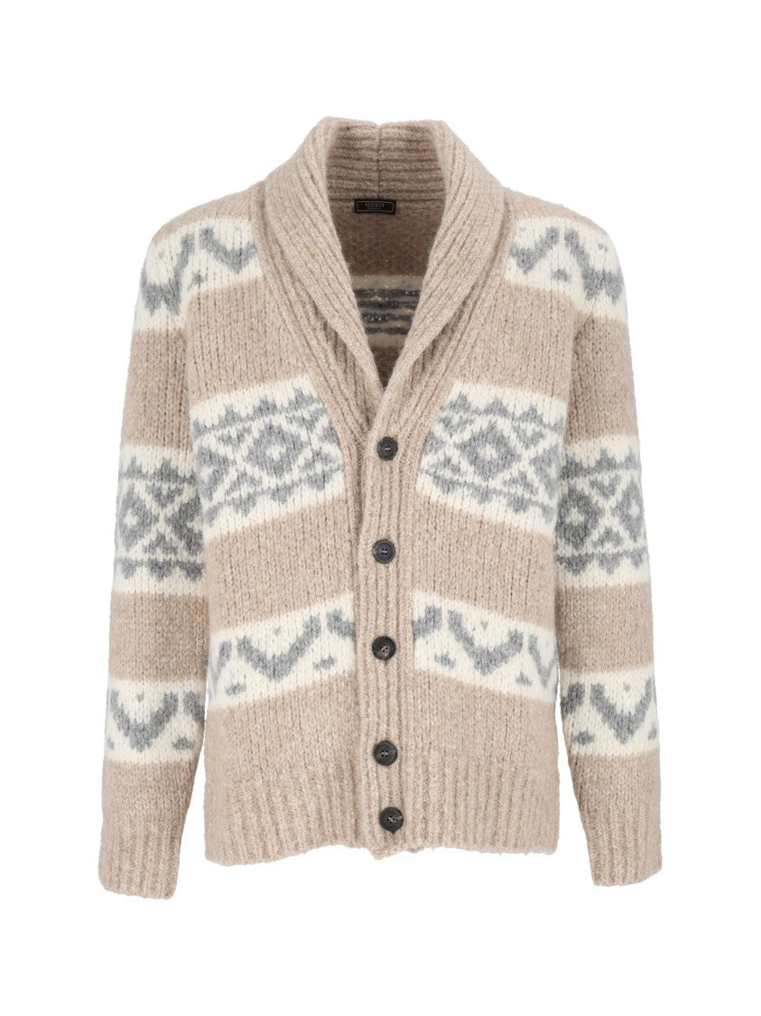 Peserico Shawl Collar Knit Sweater With Geometric Patterns