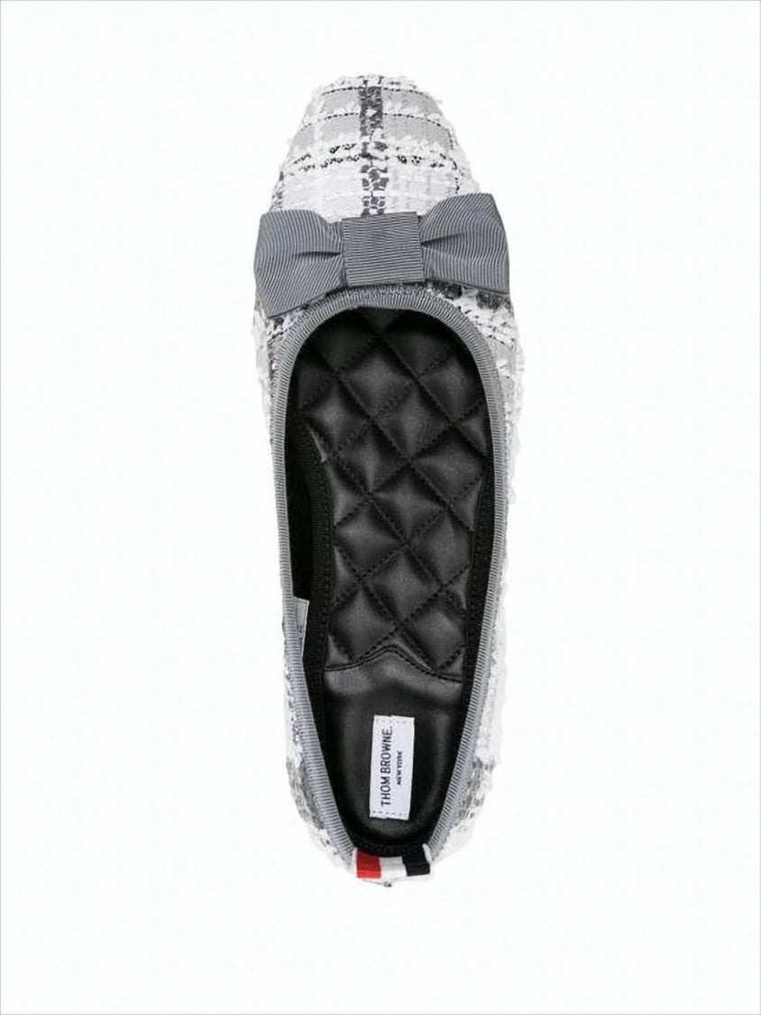 Thom Browne Monochrome Check Flat Shoes With Grosgrain Bow Detail