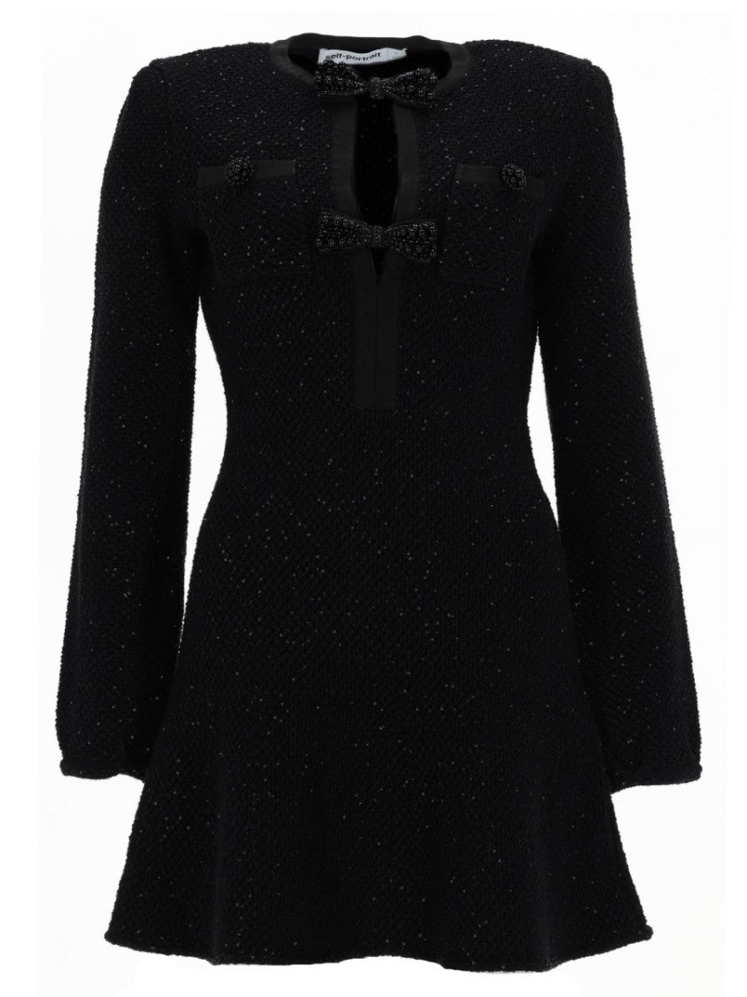 Self-Portrait Textured Cotton-Blend Cut-Out Mini Dress