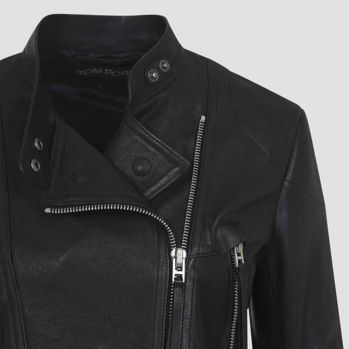 Tom Ford Black Lamb Leather Biker Jacket With Zipped Cuffs