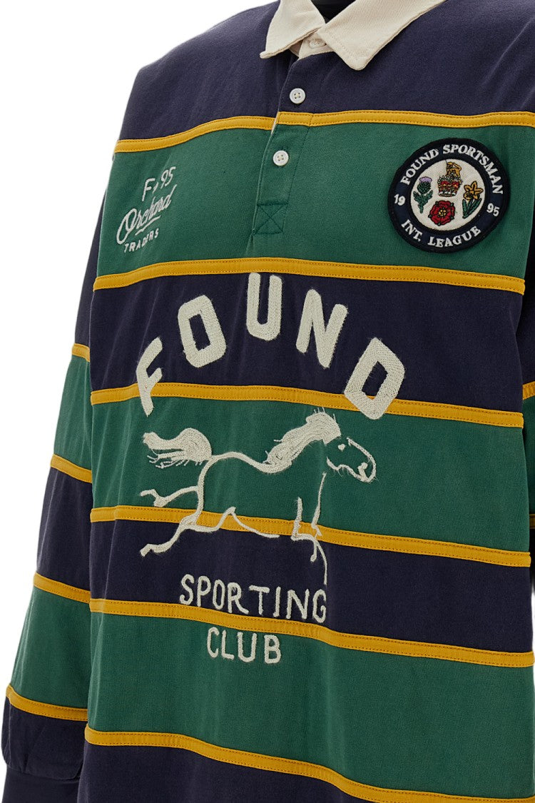 Found Horse Logo Rugby Striped Cotton Polo Shirt
