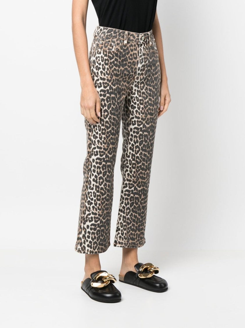 Ganni Multicolor Animal Print Cotton Crop Jeans