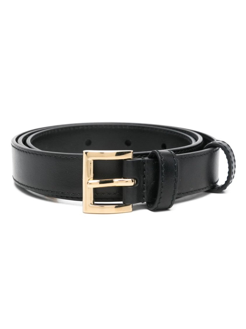 Prada Smooth Grain Black Leather Belt With Logo-Engraved Buckle