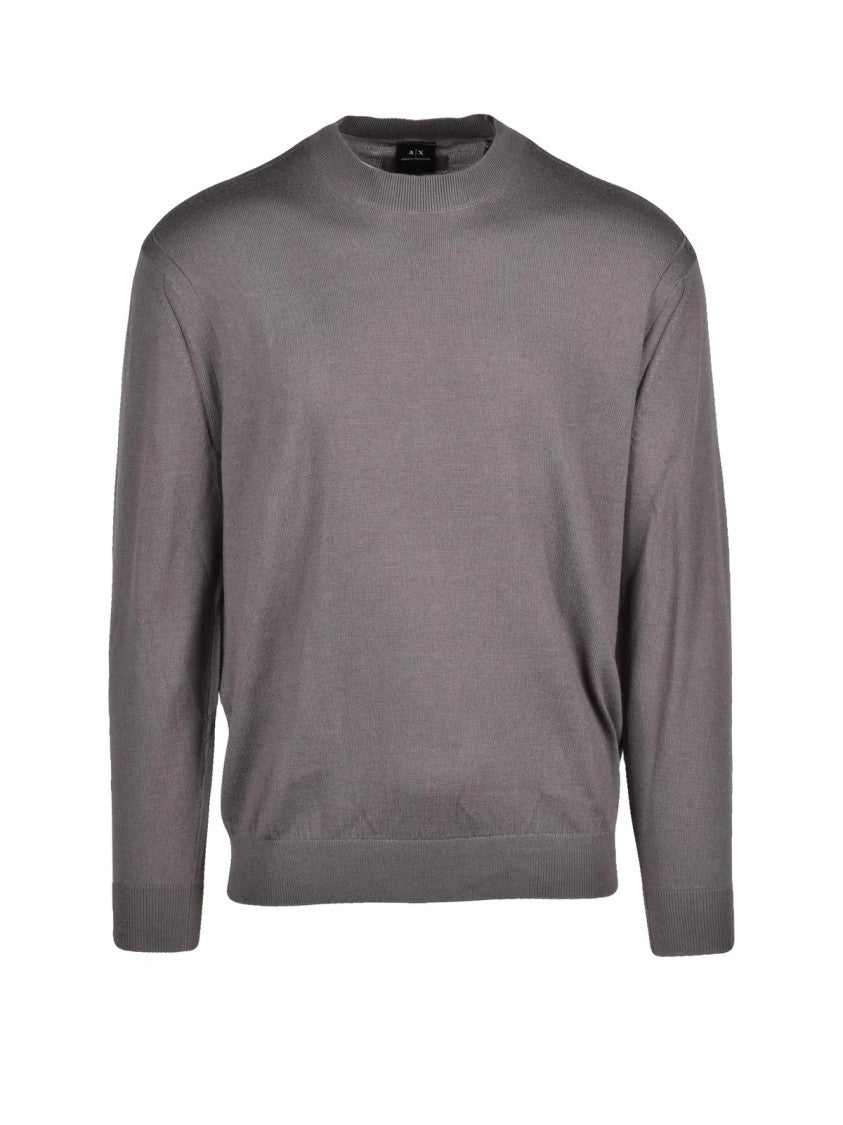 Armani Exchange Grey Fine-Knit Virgin Wool-Blend Crewneck Sweater