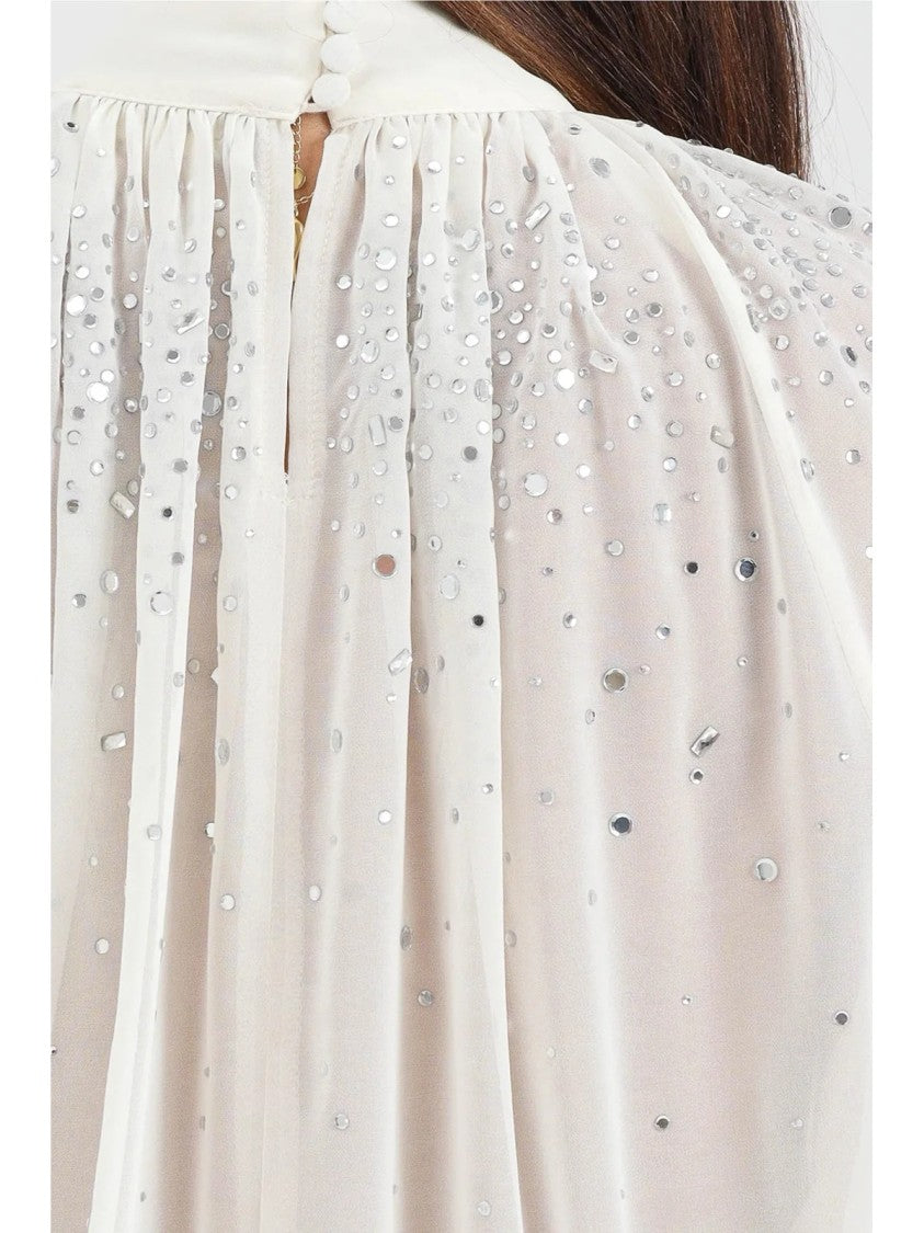 Alma Sanchez White Polyester Rhinestone Blouse