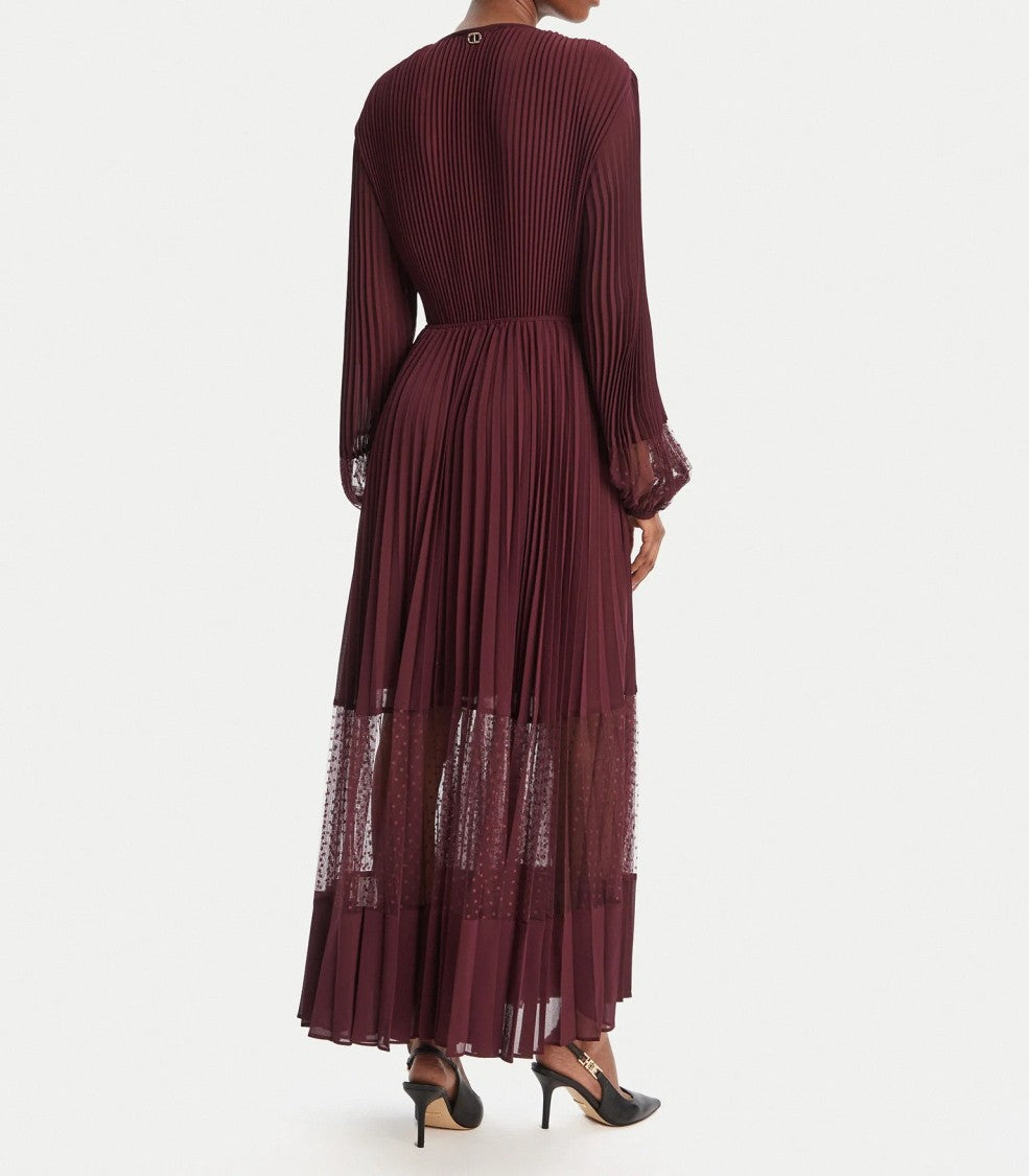 Twin-Set Burgundy Midi Dress With Deep V-Neckline