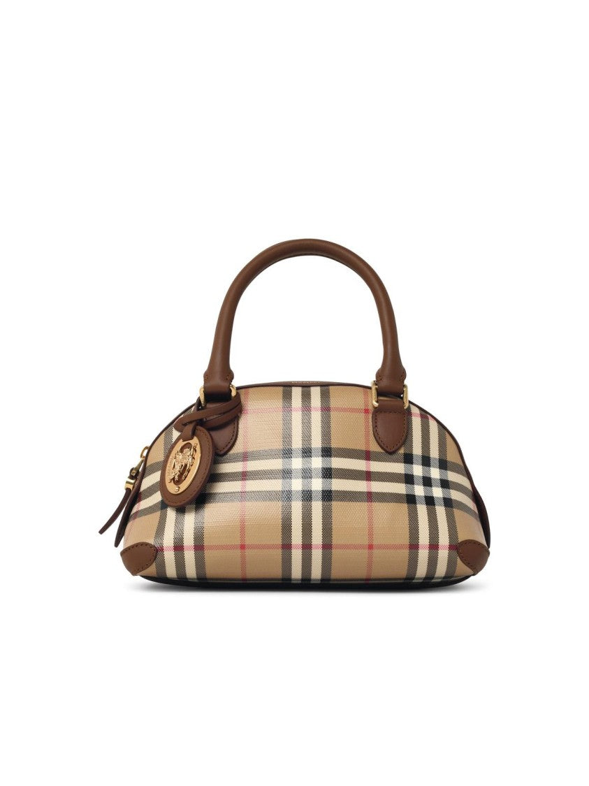 Burberry Beige Checkered Mini Bag With Leather Accents And Detachable Charm