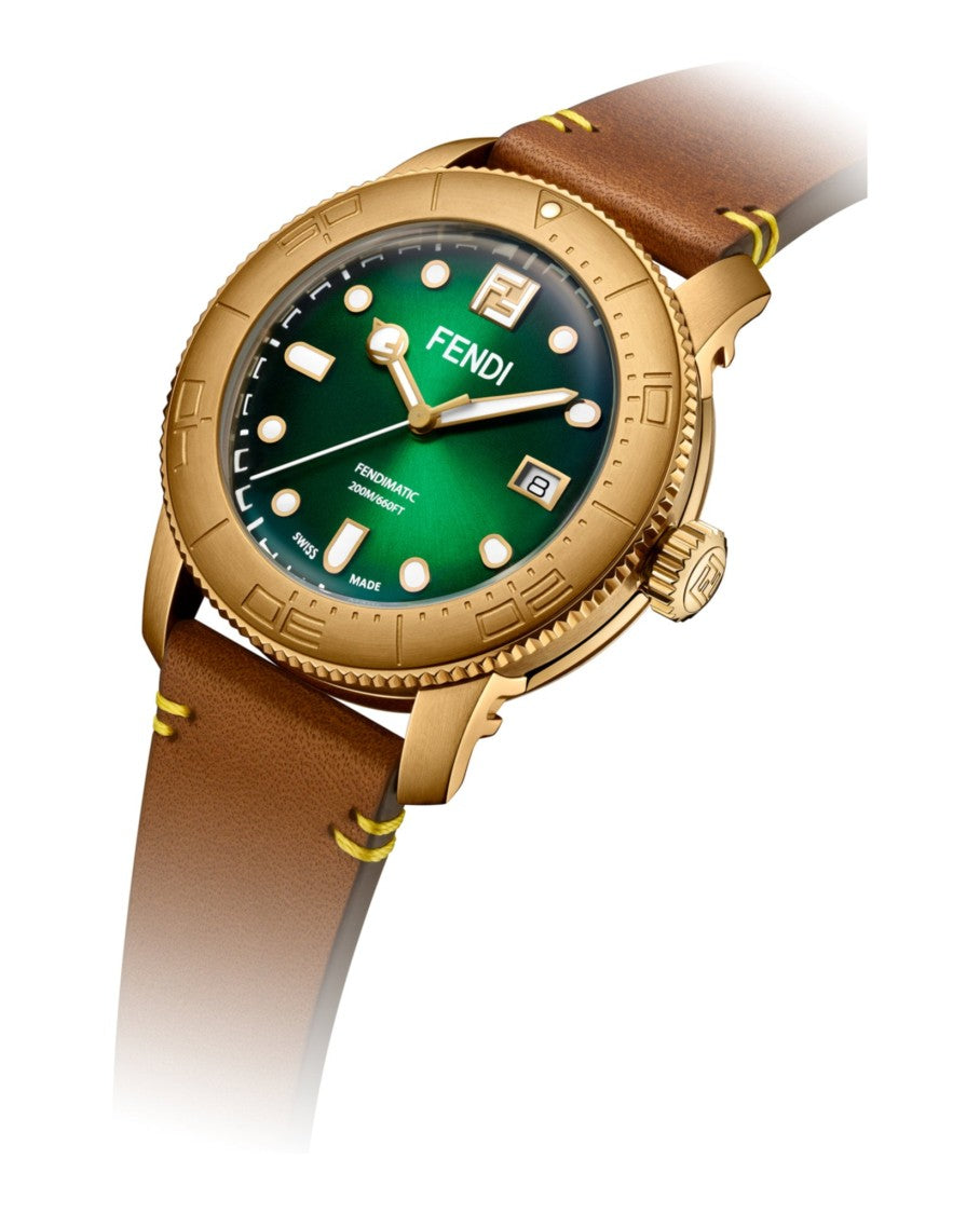 Fendi Automatic Diver Watch With Green Opalin Dial And Bronze Case
