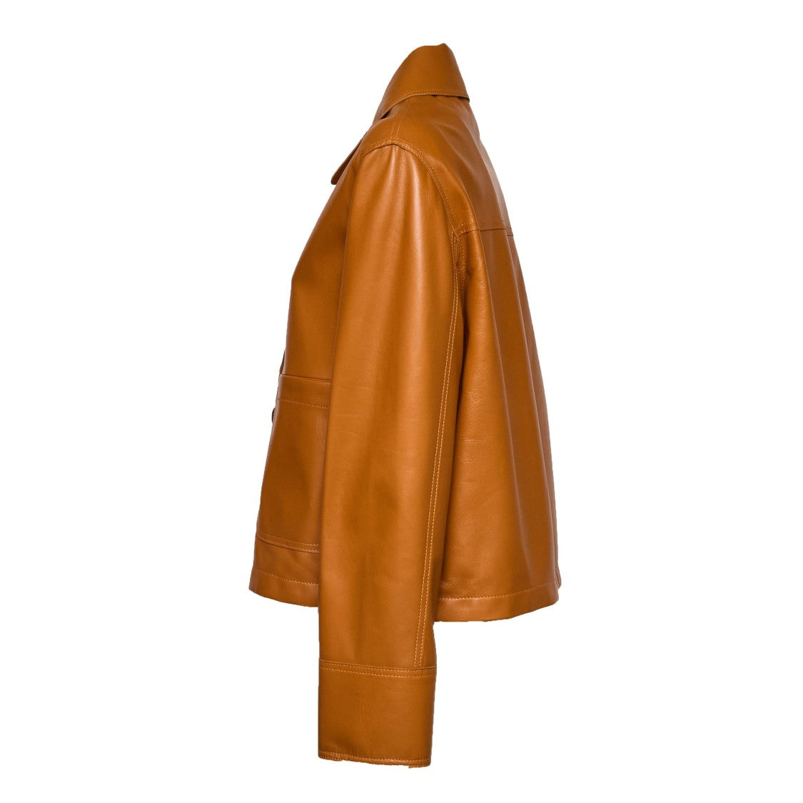 Sword Leather Button Up Collared Leather Jacket