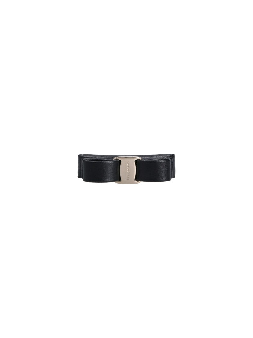 Ferragamo Black Vara Leather Hair Clip