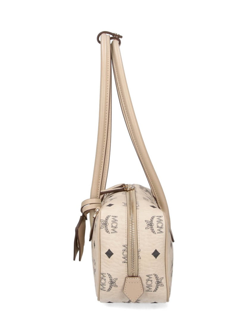 Mcm Beige Aren East-West Visetos Fabric Shoulder Bag