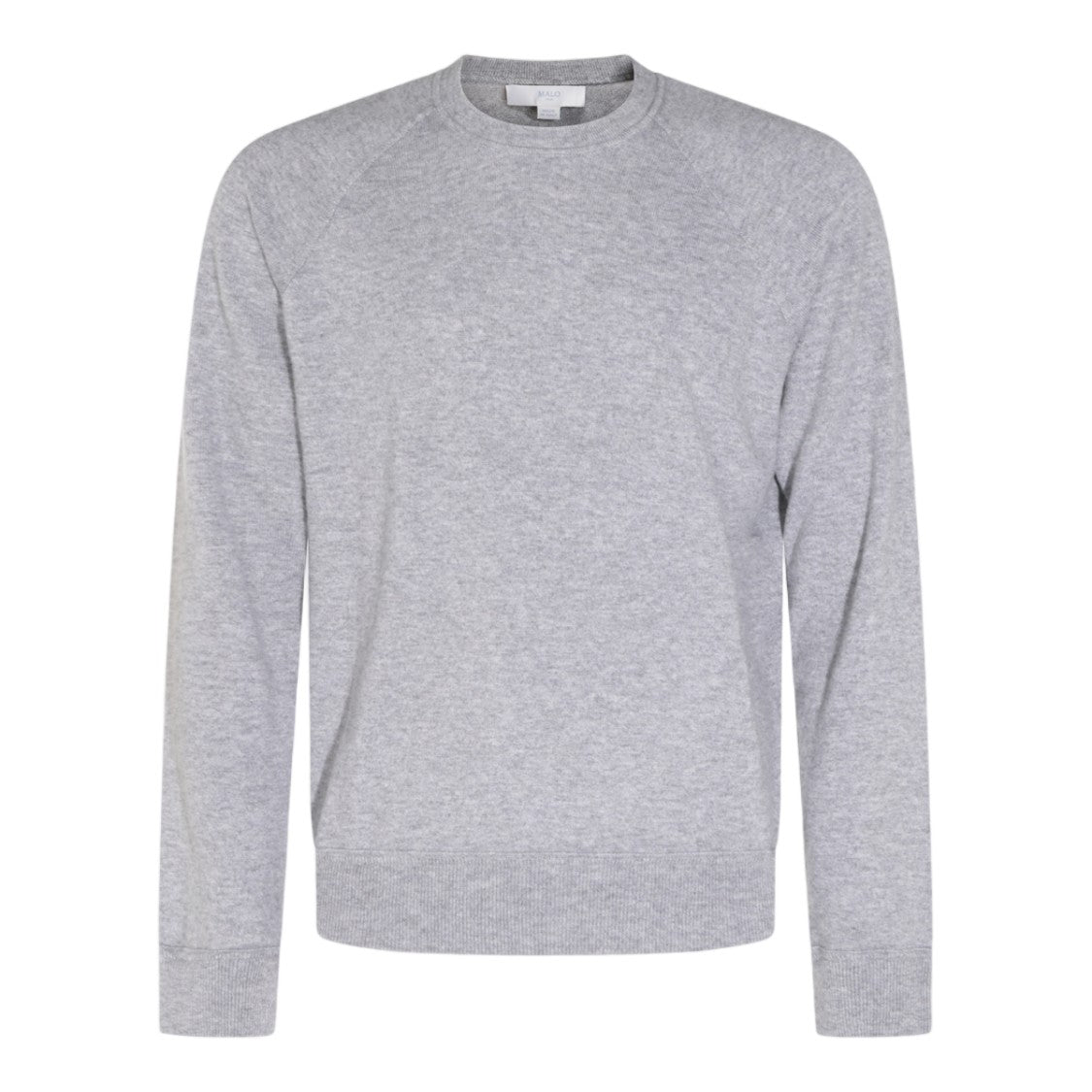 Malo Heathered Grey Crew Neck Sweater With Ribbed Details