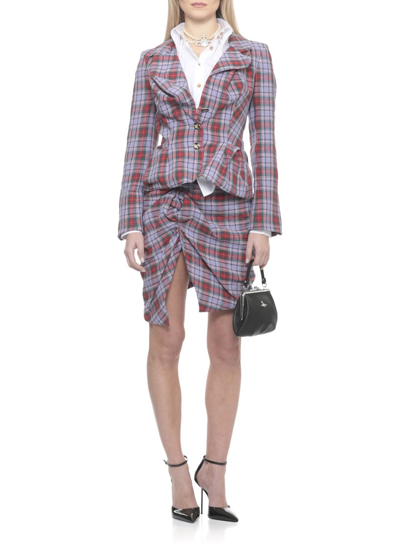 Vivienne Westwood Lilac Mini Side Panther Tartan Wool Mini Skirt