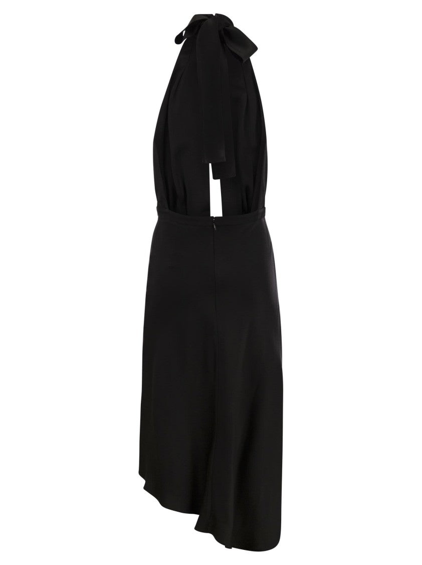 Elisabetta Franchi Satin Midi Dress With Asymmetric Skirt