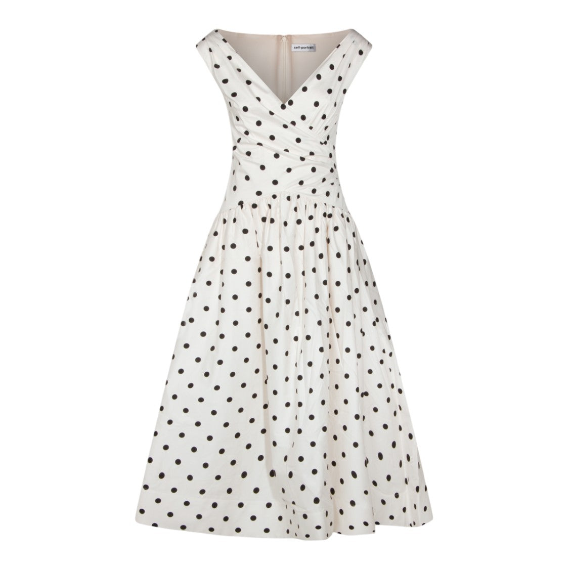 Self-Portrait Polka Dot Midi Dress With V-Neckline