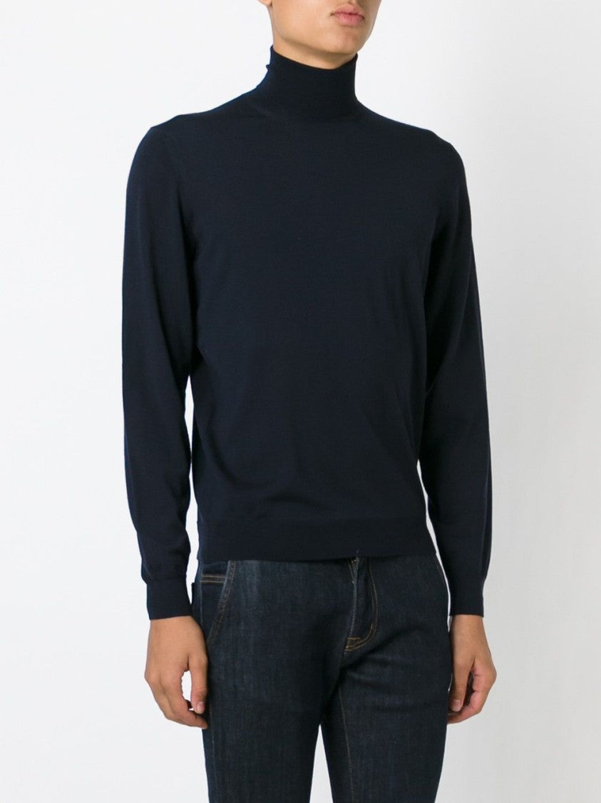 Drumohr Blue Fitted High Turtleneck Wool Sweater