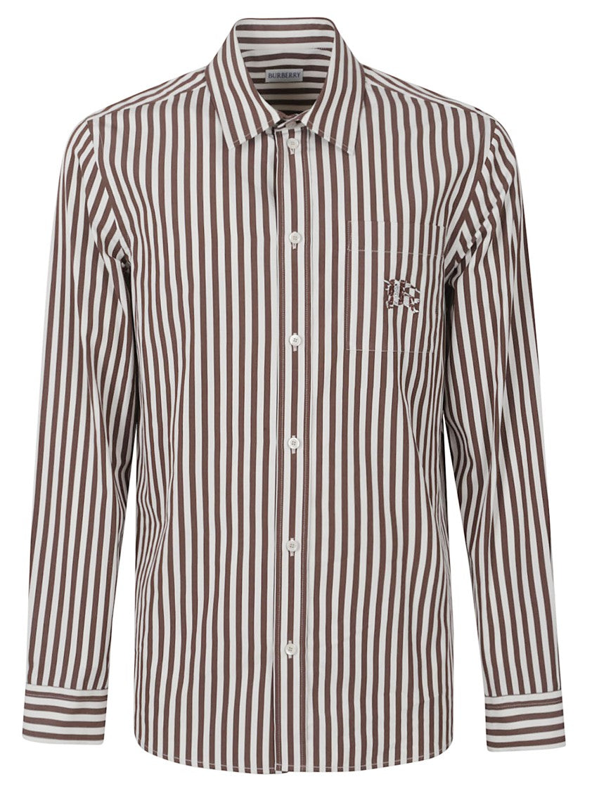 Burberry Brown And White Vertical Striped Button-Down Shirt