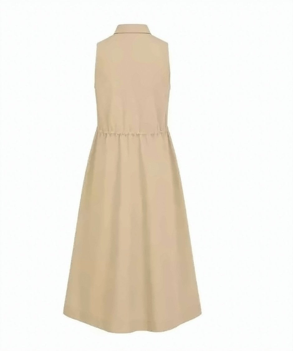 Boss Pointed Collar Midi Dress With Drawstring Waist