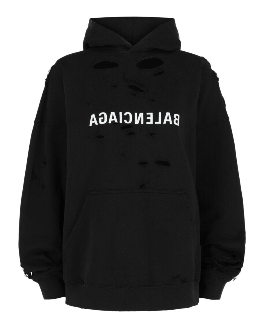 Balenciaga Mirror Distressed Cotton Hoodie
