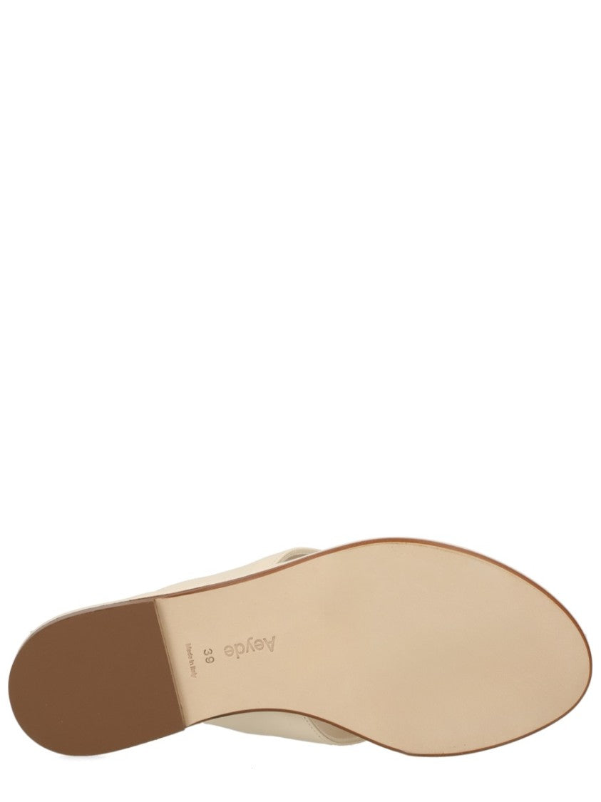 Aeydē Black Leather Toe Post Sandals