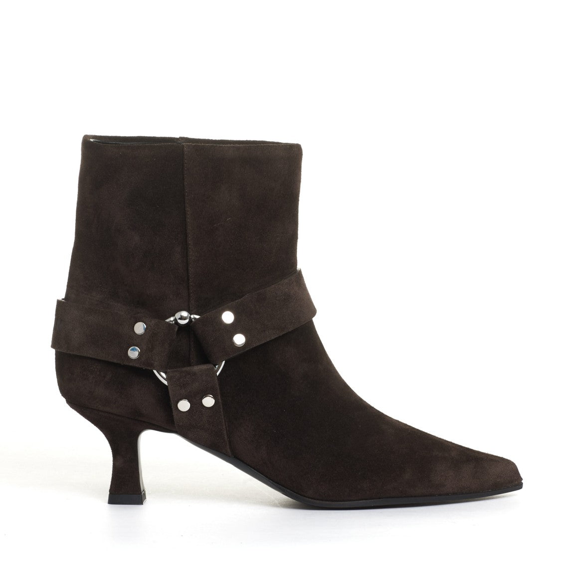 3Juin Brown Suede Ankle Boot With 55 Mm Heel And Metal Ring
