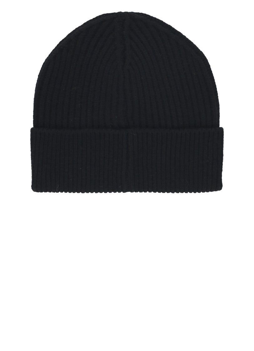 Casablanca Black Folded Cuff Ribbed Wool Hat