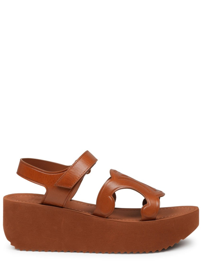 Celine Sunny Platform Cut-Out Calf Leather Sandals