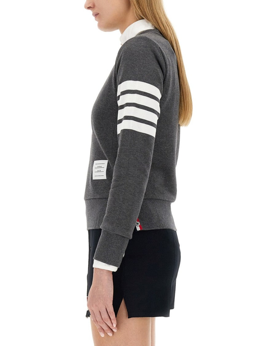 Thom Browne Grey Cotton Sweatshirt With Striped Detail