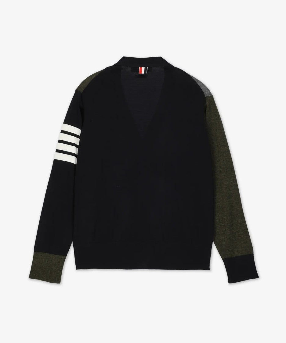 Thom Browne Color-Block Wool Cardigan With Signature Stripes